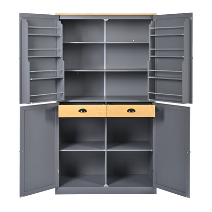 [Assembly Video Provided]TOPMAX 40.2x20x71.3inch High Freestanding Kitchen Pantry Large Cupboard Storage Cabinet with 2 Drawers, 2 Adjustable Shelves, 8 Door Shelves for Kitchen, Dining Room,Gray image 8