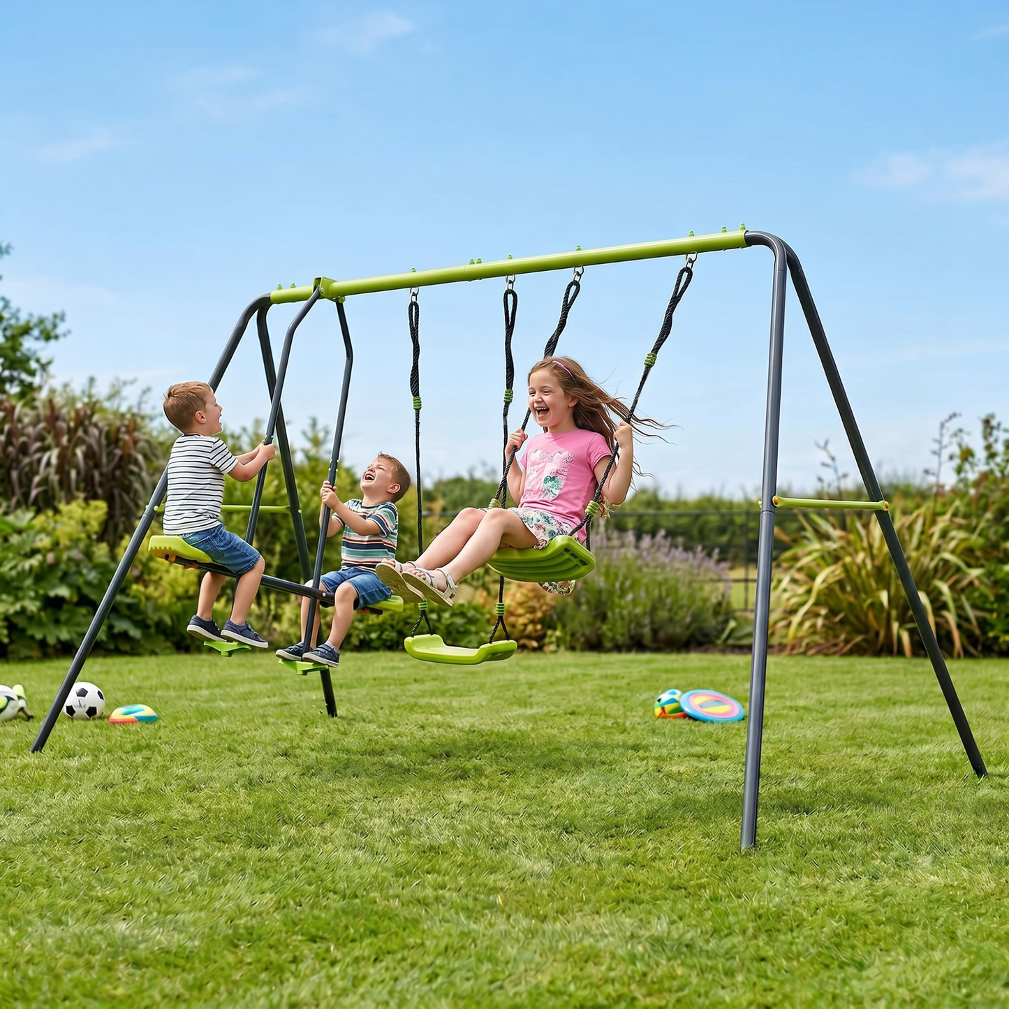 XNS081 lime green interesting swingset with plastic safe swing set 440lbs for outdoor playground for age 3+ with face to face without tee image 1