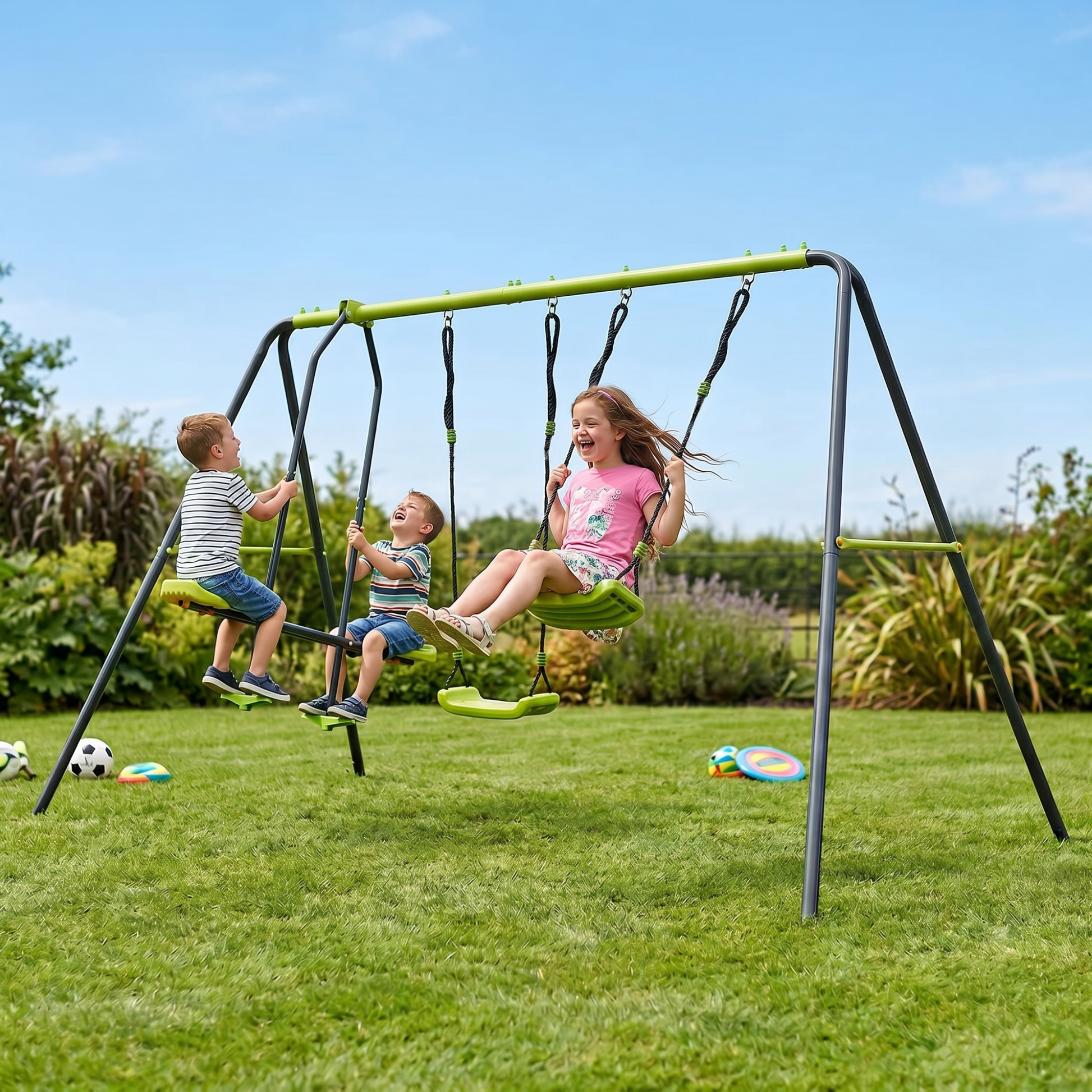XNS081 lime green interesting swingset with plastic safe swing set 440lbs for outdoor playground for age 3+ with face to face without tee image 1
