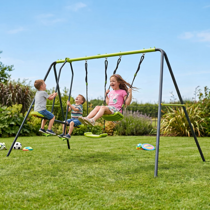 XNS081 lime green interesting swingset with plastic safe swing set 440lbs for outdoor playground for age 3+ with face to face without tee image 1