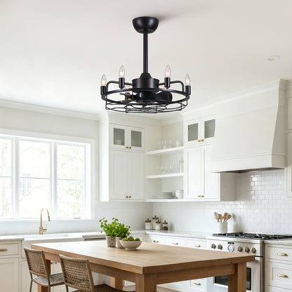 20" Industrial Ceiling Fan with Lights, Farmhouse Fandelier with 6 E12 Sockets, Reversible DC Motor, 6 Speeds Remote Control Ceiling Fan for Dining Room Kitchen Bedroom image 6