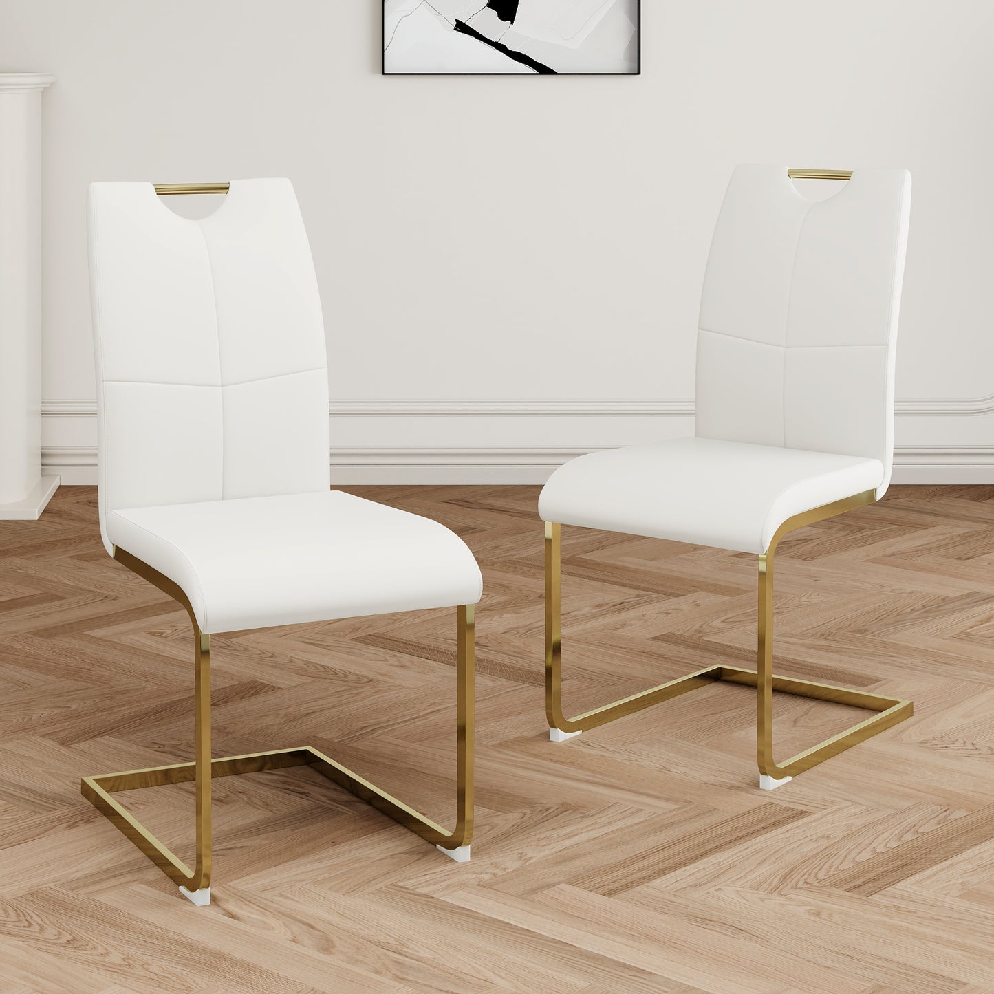 Modern Dining Chairs with Faux Leather Padded Seat Dining Living Room Chairs Upholstered Chair with gold Metal Legs Design for Kitchen, Living, Bedroom, Dining Room Side Chairs Set of 2 image 1