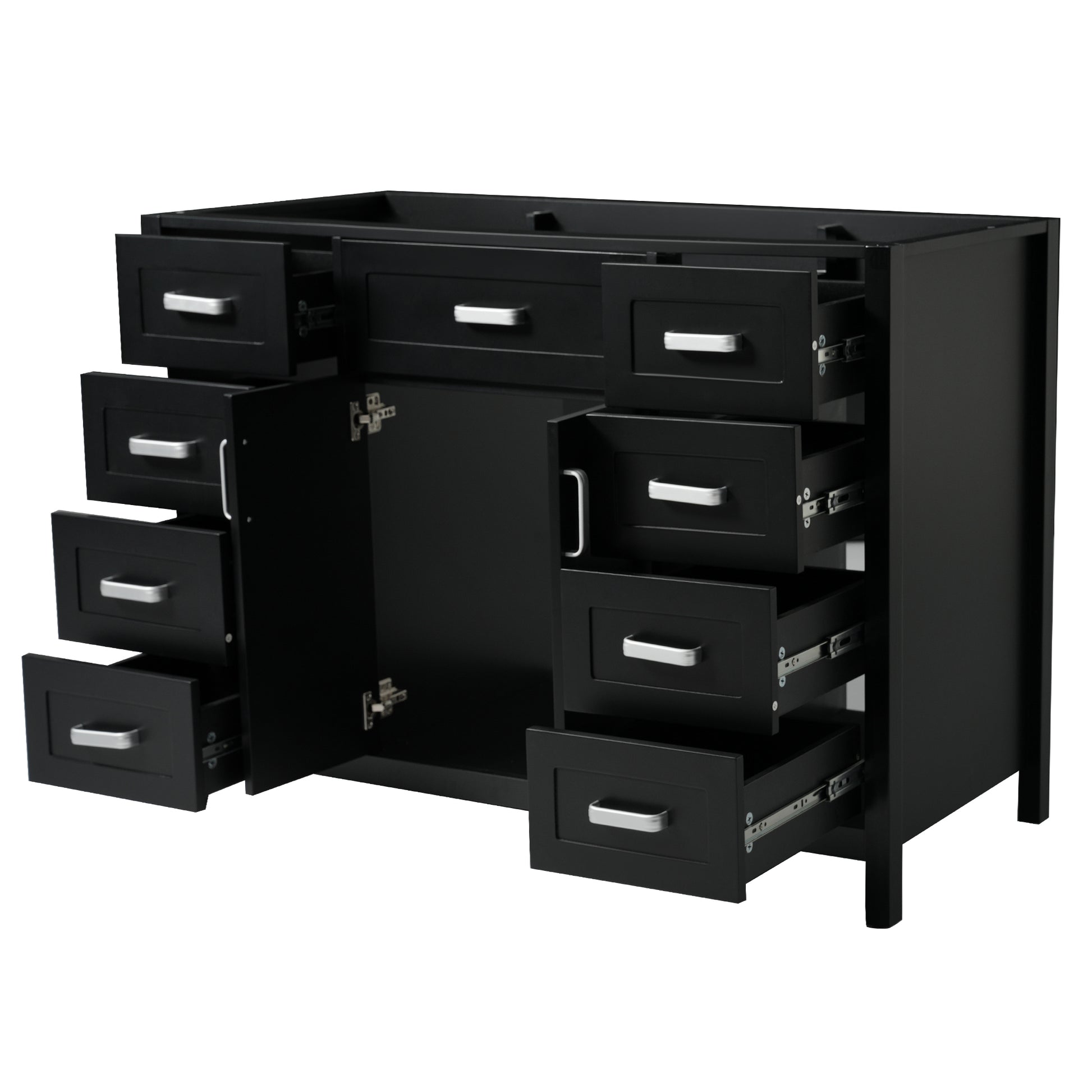 47" Bathroom Vanity without Sink, Cabinet Only, 2 Doors and 8 Drawers, Soft Close System, Classic Design, Black image 1