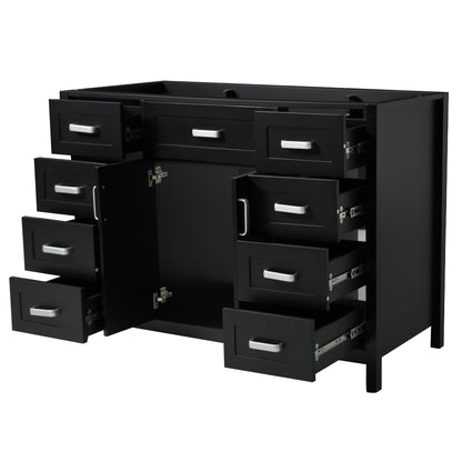 47" Bathroom Vanity without Sink, Cabinet Only, 2 Doors and 8 Drawers, Soft Close System, Classic Design, Black image 1