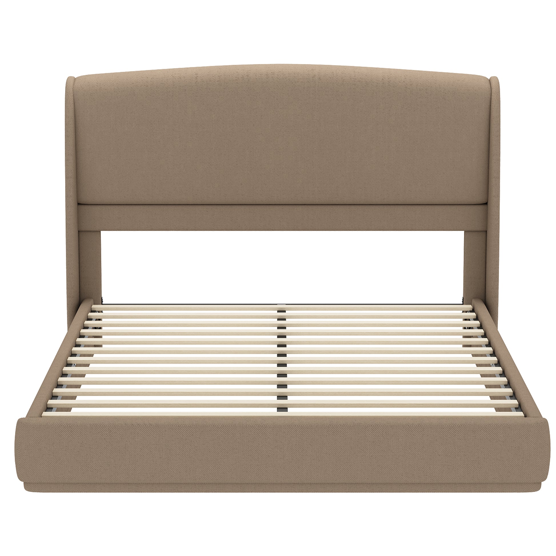 Upholstered Queen Bed Frame with Wingback Headboard, Low Profile Platform Bed with Padded Headboard, No Box Spring Needed, Easy Assembly, Elegant Linen Fabric, Brown image 11
