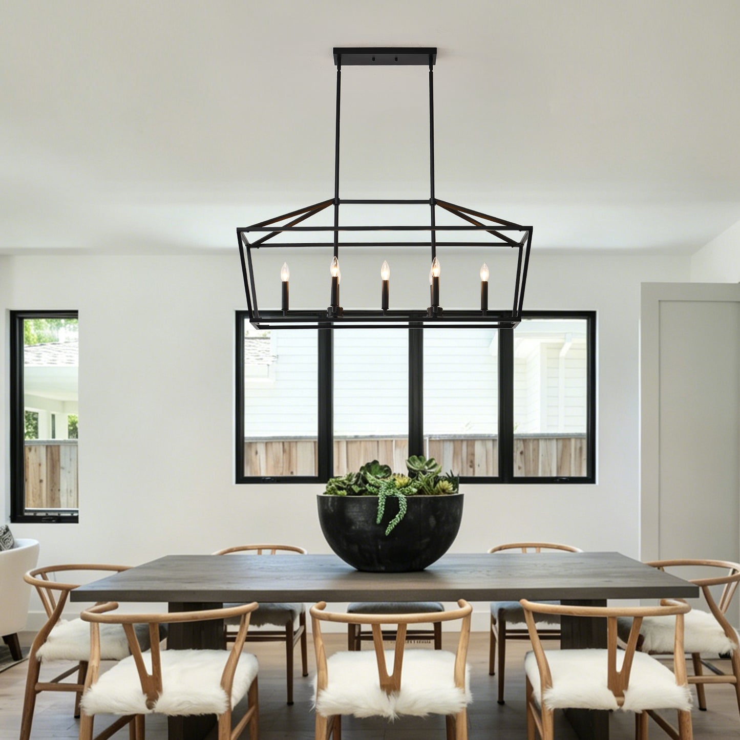7-Light Farmhouse Kitchen Island Lighting,5 Light Industrial Linear Chandelier for Dining Room Metal Matte Black Finish Hanging Pendant Light Fixture for Bedroom Living Room Hallway Conference Room image 7