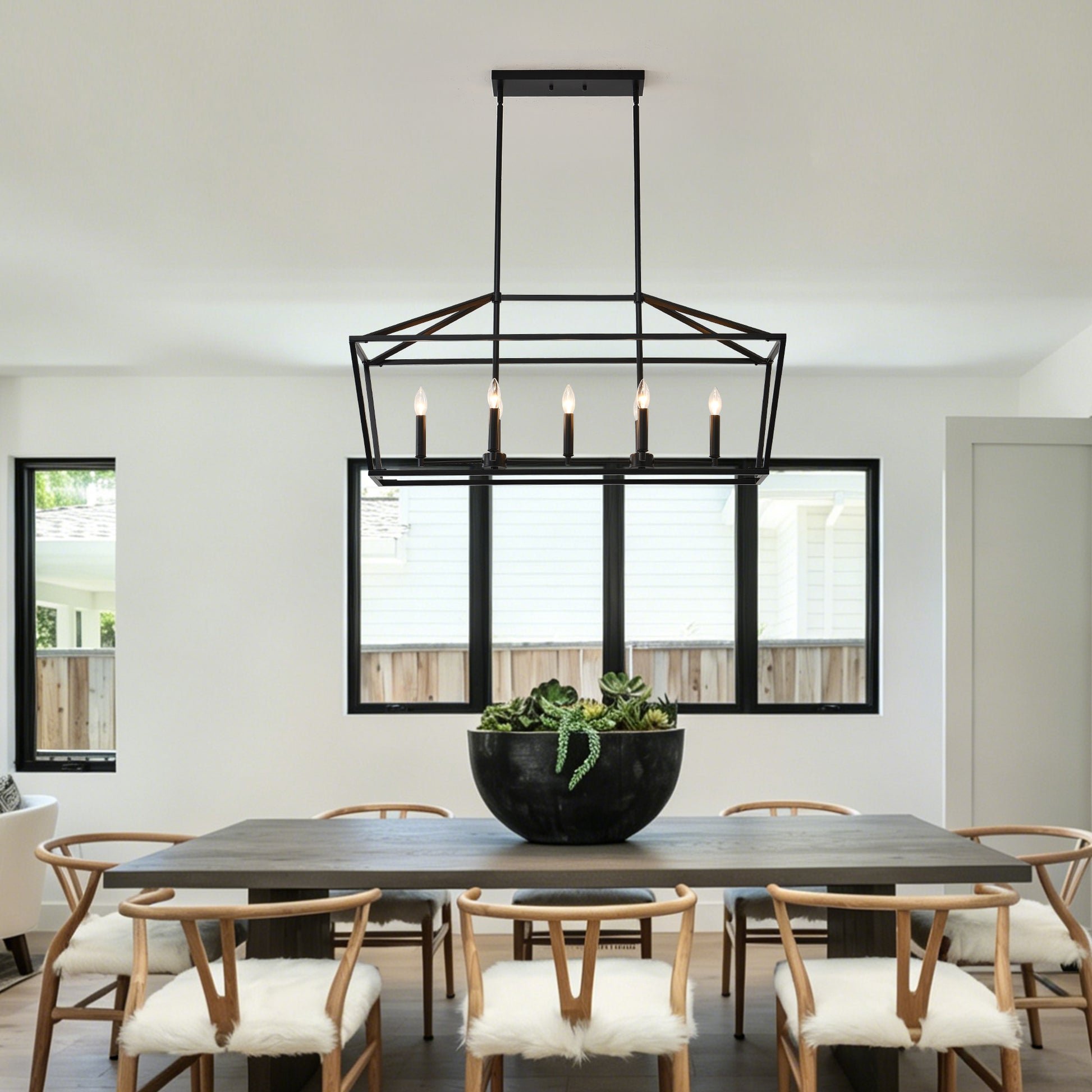 7-Light Farmhouse Kitchen Island Lighting,5 Light Industrial Linear Chandelier for Dining Room Metal Matte Black Finish Hanging Pendant Light Fixture for Bedroom Living Room Hallway Conference Room image 7
