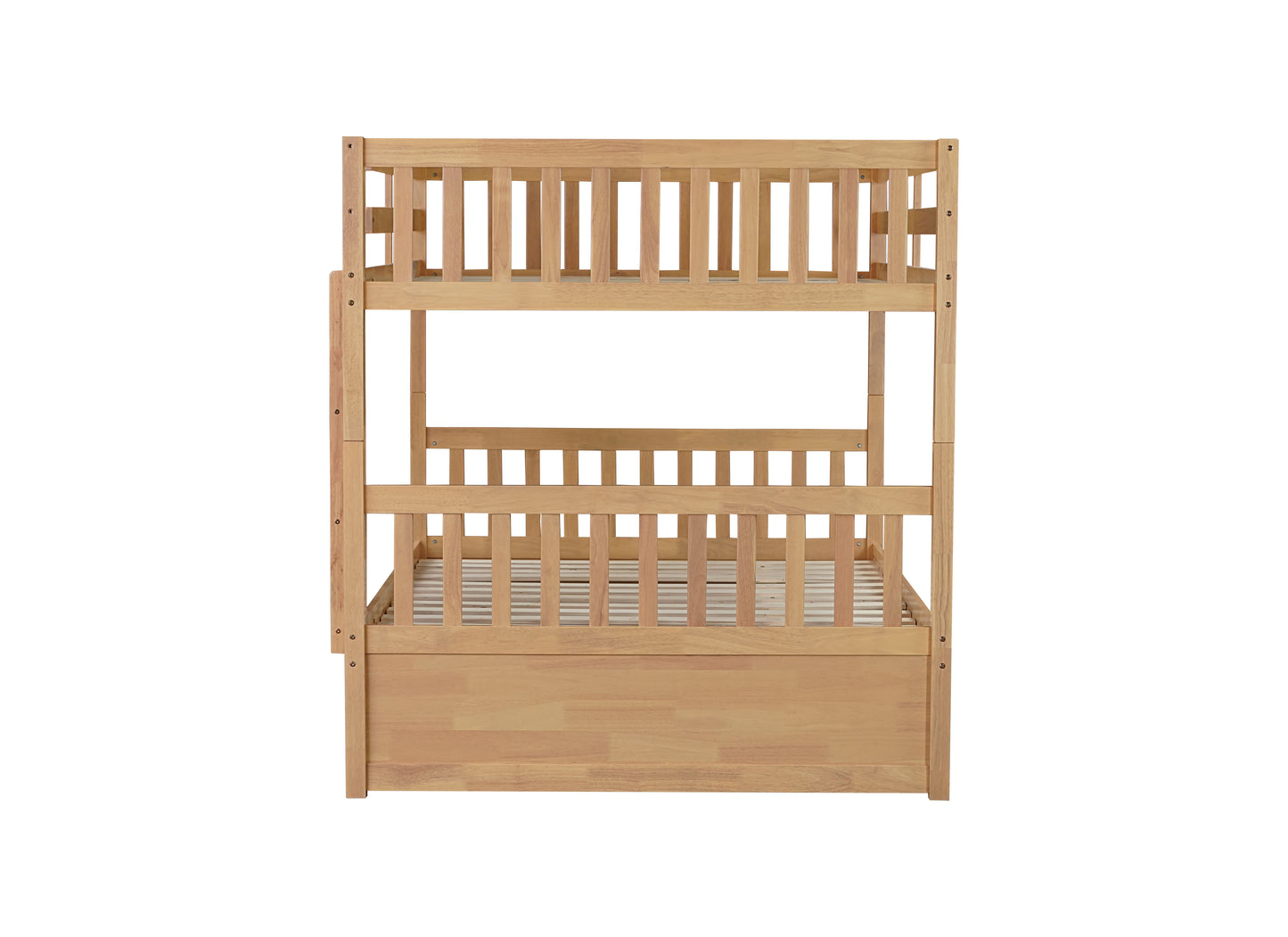 Full Over Full Rubber Wood Bunk Bed with Trundle, Ladder and Guardrails, Convertible to 2 Full Size Beds, with Twin Size Trundle,Natural (Old Sku W504S00180) image 2