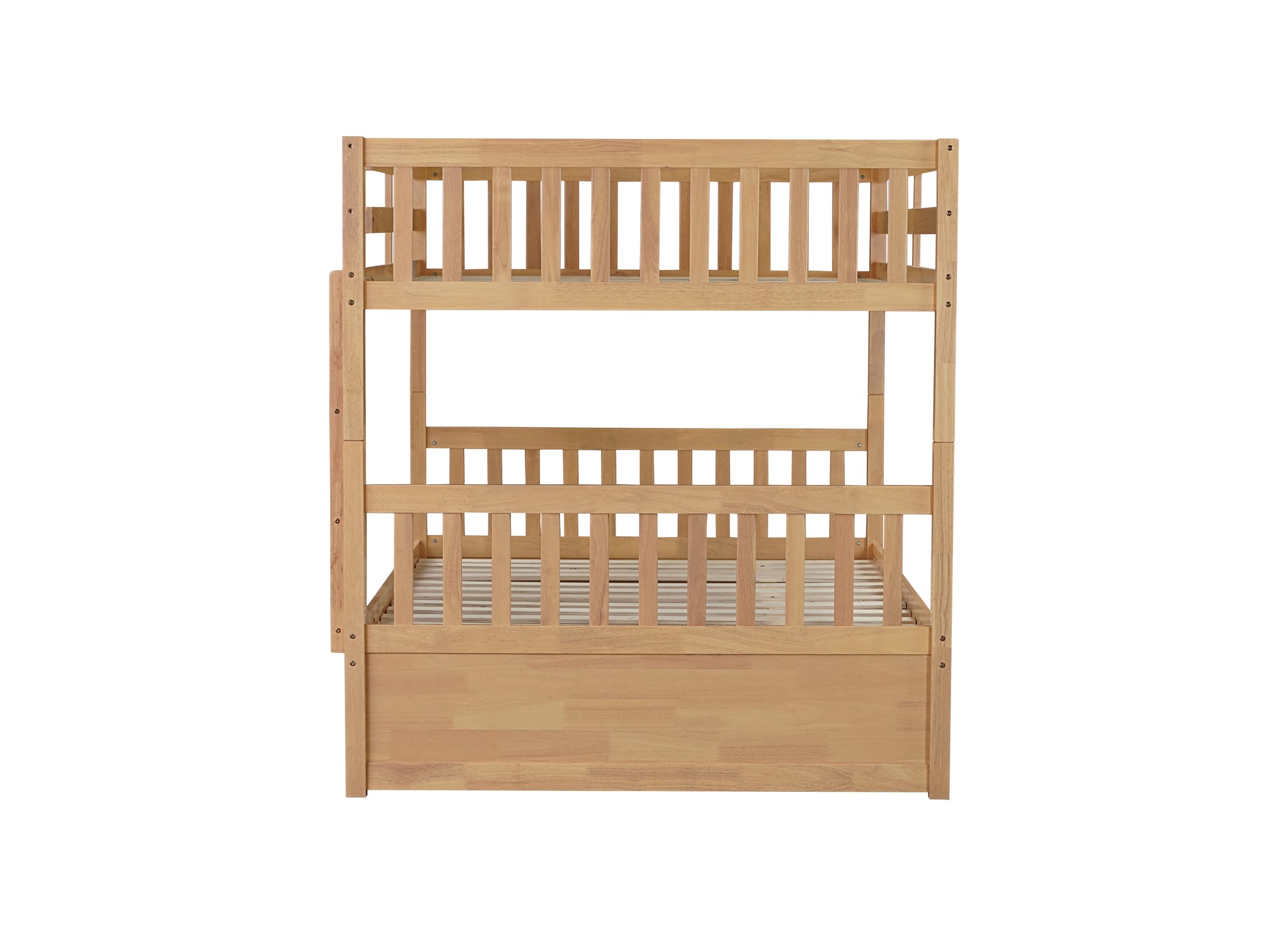 Full Over Full Rubber Wood Bunk Bed with Trundle, Ladder and Guardrails, Convertible to 2 Full Size Beds, with Twin Size Trundle,Natural (Old Sku W504S00180) image 2