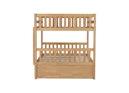 Full Over Full Rubber Wood Bunk Bed with Trundle, Ladder and Guardrails, Convertible to 2 Full Size Beds, with Twin Size Trundle,Natural (Old Sku W504S00180) image 2