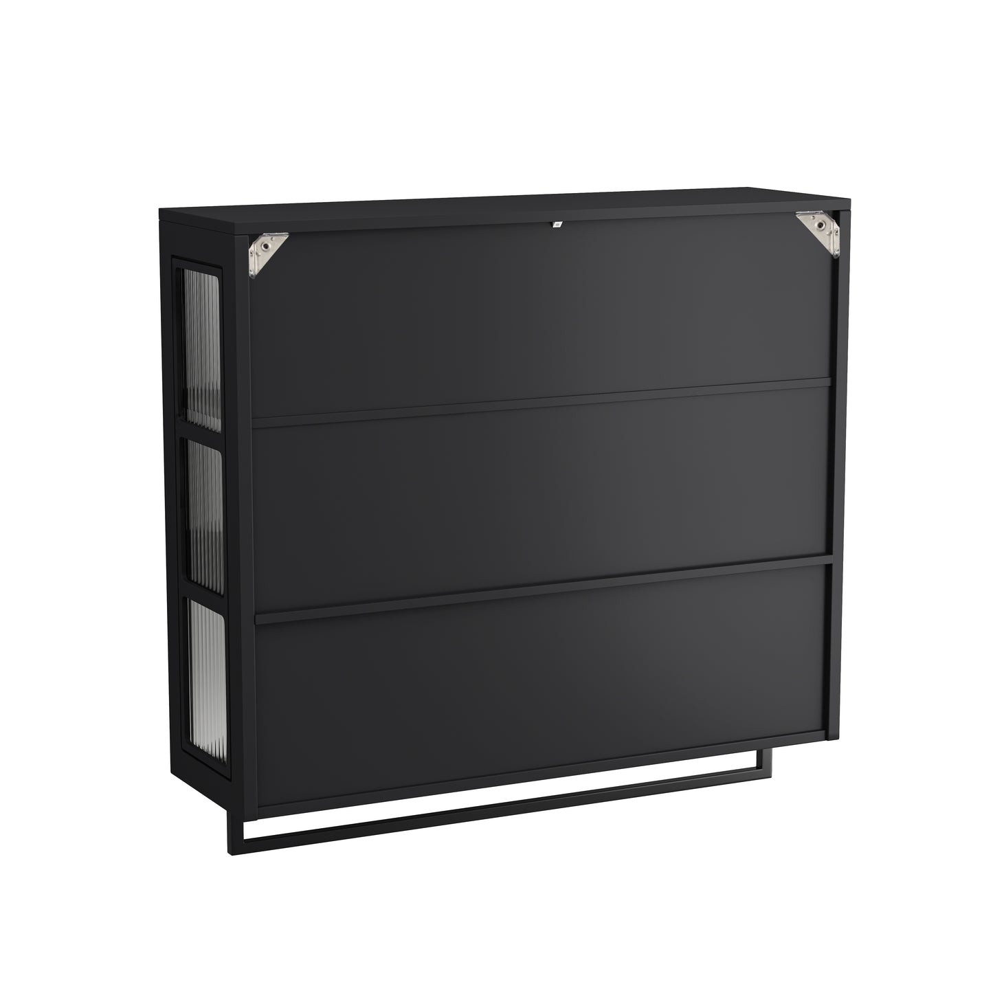 Bathroom Wall Cabinet, 3-Door Wooden Wall Cabinet with Open and Hidden Storage Space, Medicine Cabinet with Glass Door and Towel Bar for Entryway Living Room Bathroom Dining Room,Black image 10