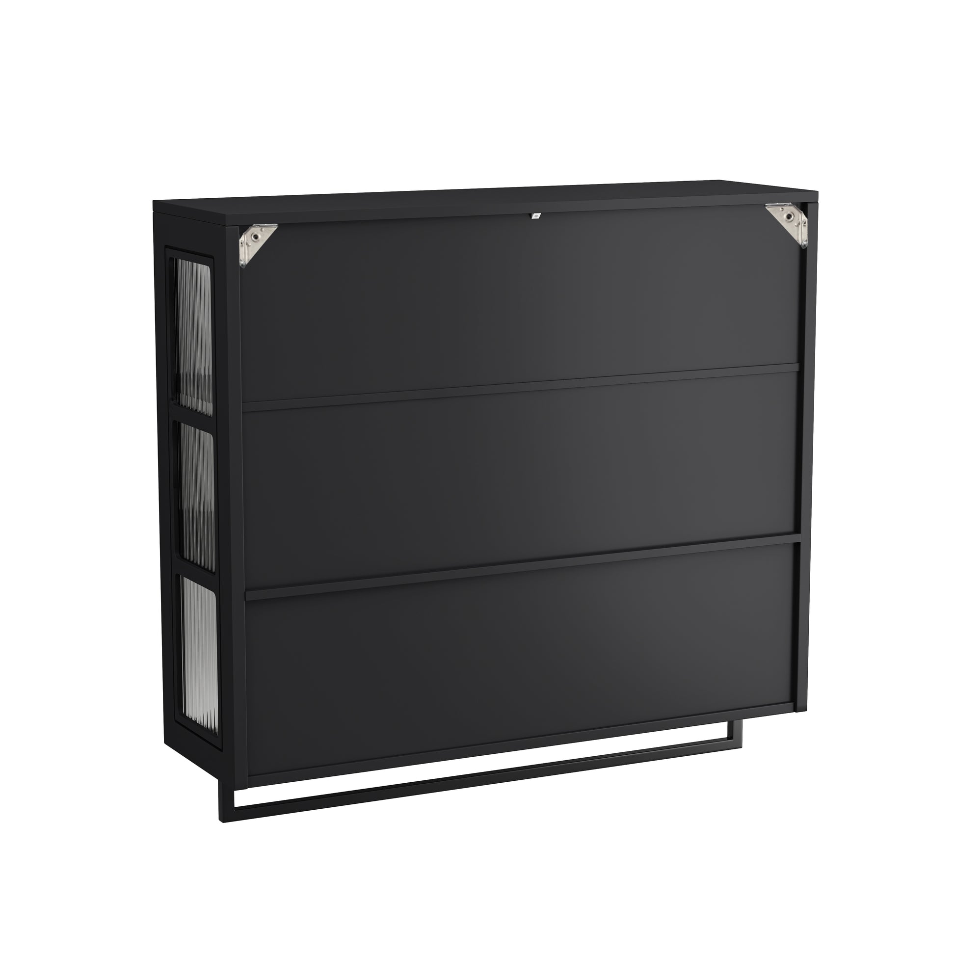 Bathroom Wall Cabinet, 3-Door Wooden Wall Cabinet with Open and Hidden Storage Space, Medicine Cabinet with Glass Door and Towel Bar for Entryway Living Room Bathroom Dining Room,Black image 10