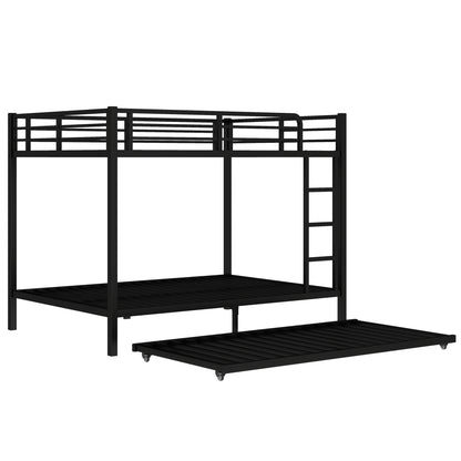 Full over Full Metal Bunk Bed with Twin Size Trundle, Black image 12