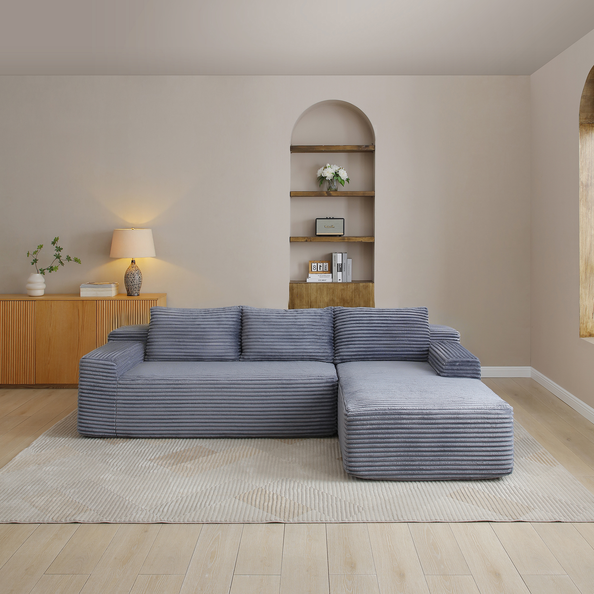 97'' Modular Sectional Sofa, Cloud Sectional Couch with Deep Seat, Modern Modular L-Shape Sofa Couch with Chaise,Upholstered Couches for Living Room Bedroom,No Assembly, Grey image 1