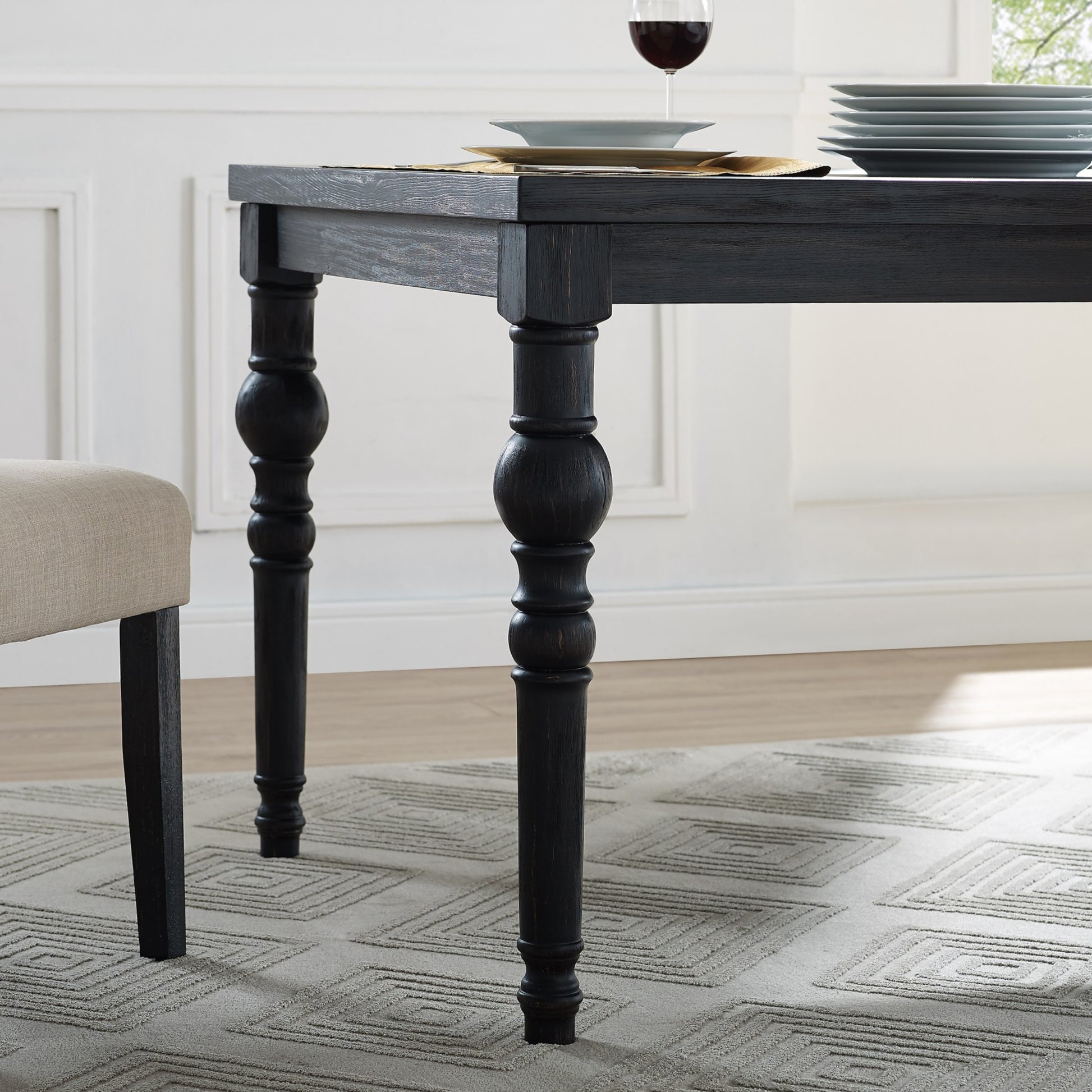 Leviton Urban Style Dark Wash Wood Dining Set: Table, 4 Chairs and Bench image 3