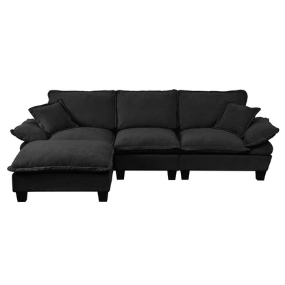 Modular Sectional Sofa, L-Shape Cloud Couch with Sailboat Design, 1 Movable Ottomans & 2 Soft Pillows Included, Comfy Chenille for Apartment Living Room, Black image 12