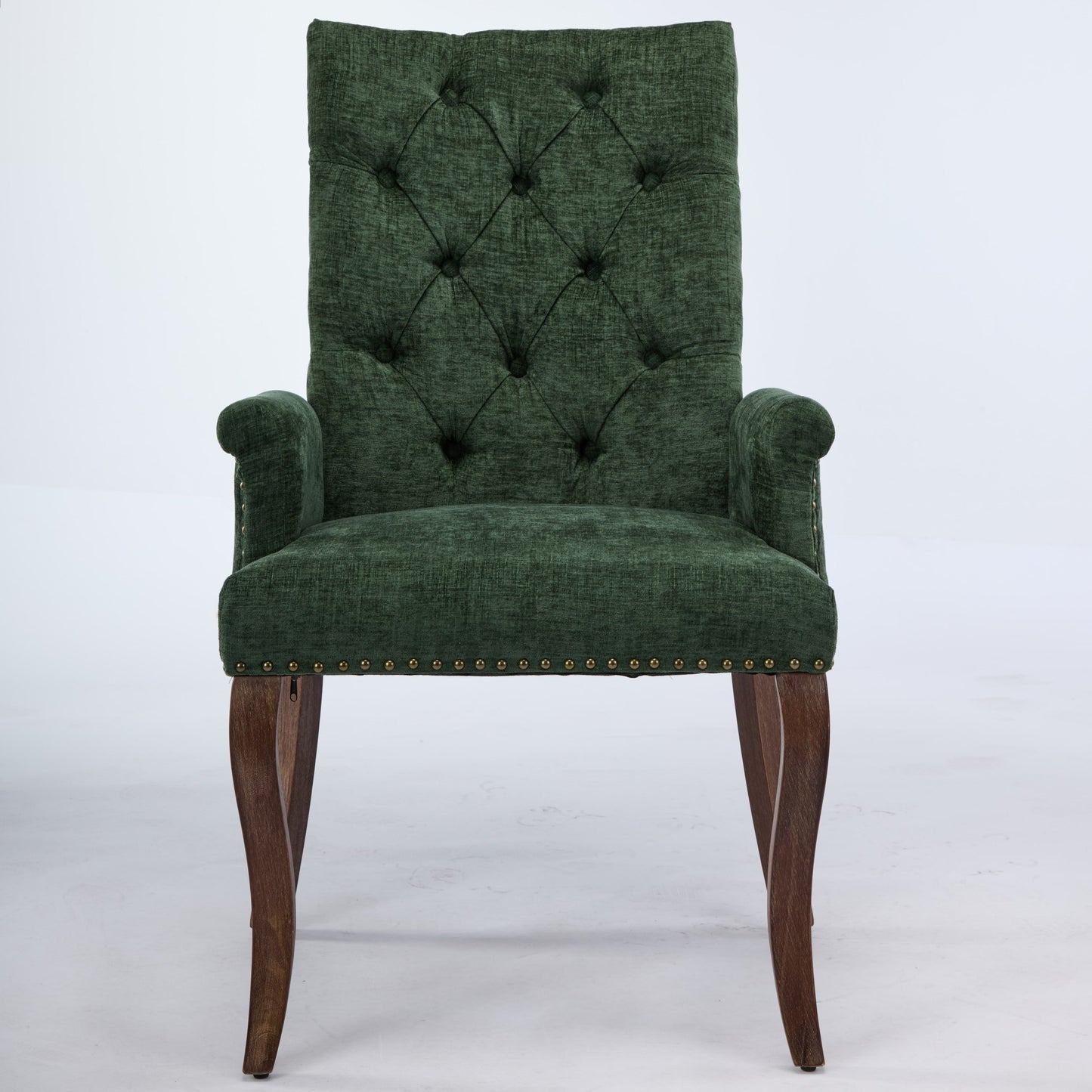 Upholstered Chenille Fabric Accent Dining Chair, Curved Solid Wood Legs, Elegant Tufted Club Dining Room Kitchen Room Arm Dining Chair, Single Pack,Olive Green,SW1895OL image 2