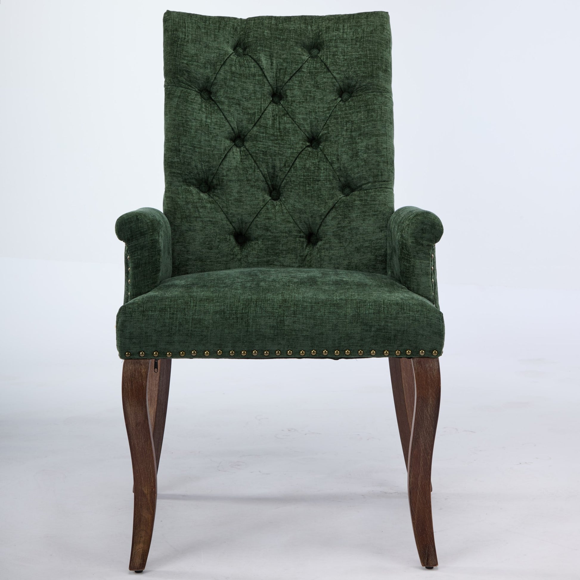 Upholstered Chenille Fabric Accent Dining Chair, Curved Solid Wood Legs, Elegant Tufted Club Dining Room Kitchen Room Arm Dining Chair, Single Pack,Olive Green,SW1895OL image 2