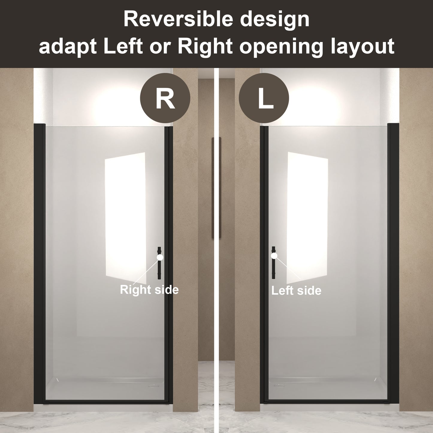 28"x 72" Pivot Shower Door, Matte Black Aluminum Frame, Half Frame,1/4"(6mm) Tempered Glass Explosion Proof Film,Stainless Steel Handle image 6