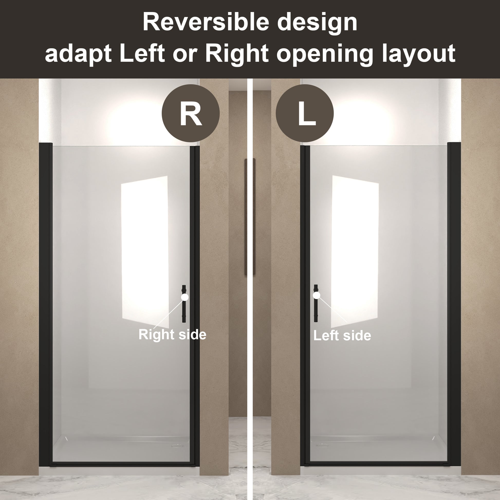 28"x 72" Pivot Shower Door, Matte Black Aluminum Frame, Half Frame,1/4"(6mm) Tempered Glass Explosion Proof Film,Stainless Steel Handle image 6
