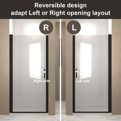 28"x 72" Pivot Shower Door, Matte Black Aluminum Frame, Half Frame,1/4"(6mm) Tempered Glass Explosion Proof Film,Stainless Steel Handle image 6