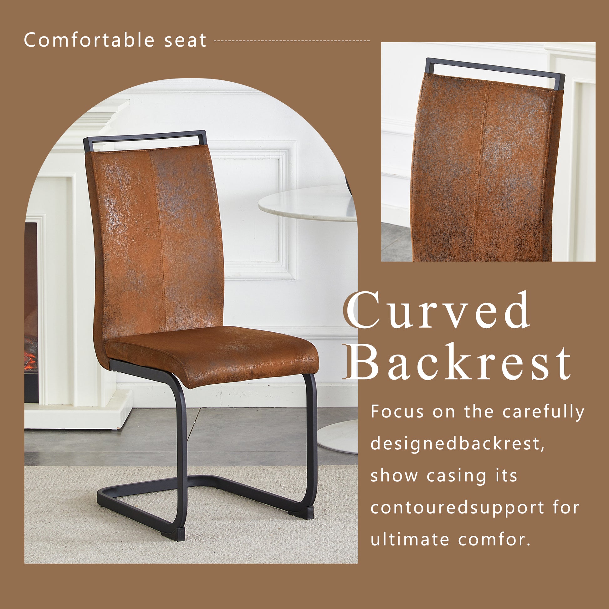 Set of 4 Vintage Brown Tech Fabric Dining Chairs: 39.3" High, 20.4" Ergonomic Backrest, 17" Deep Seat, Ideal for Dining Room, Café & Leisure Area, Stylish & Comfortable image 5