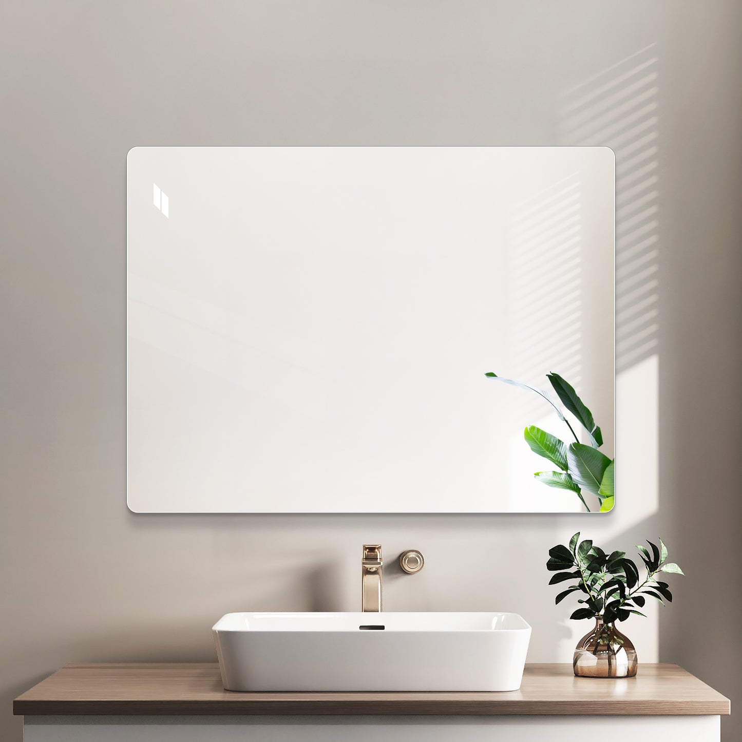 Modern Frameless Bathroom Mirror, 36 x 30 Inch Rectangular Vanity Mirror with Copper-Free Silver Glass and Shatter-Resistant Backing image 4