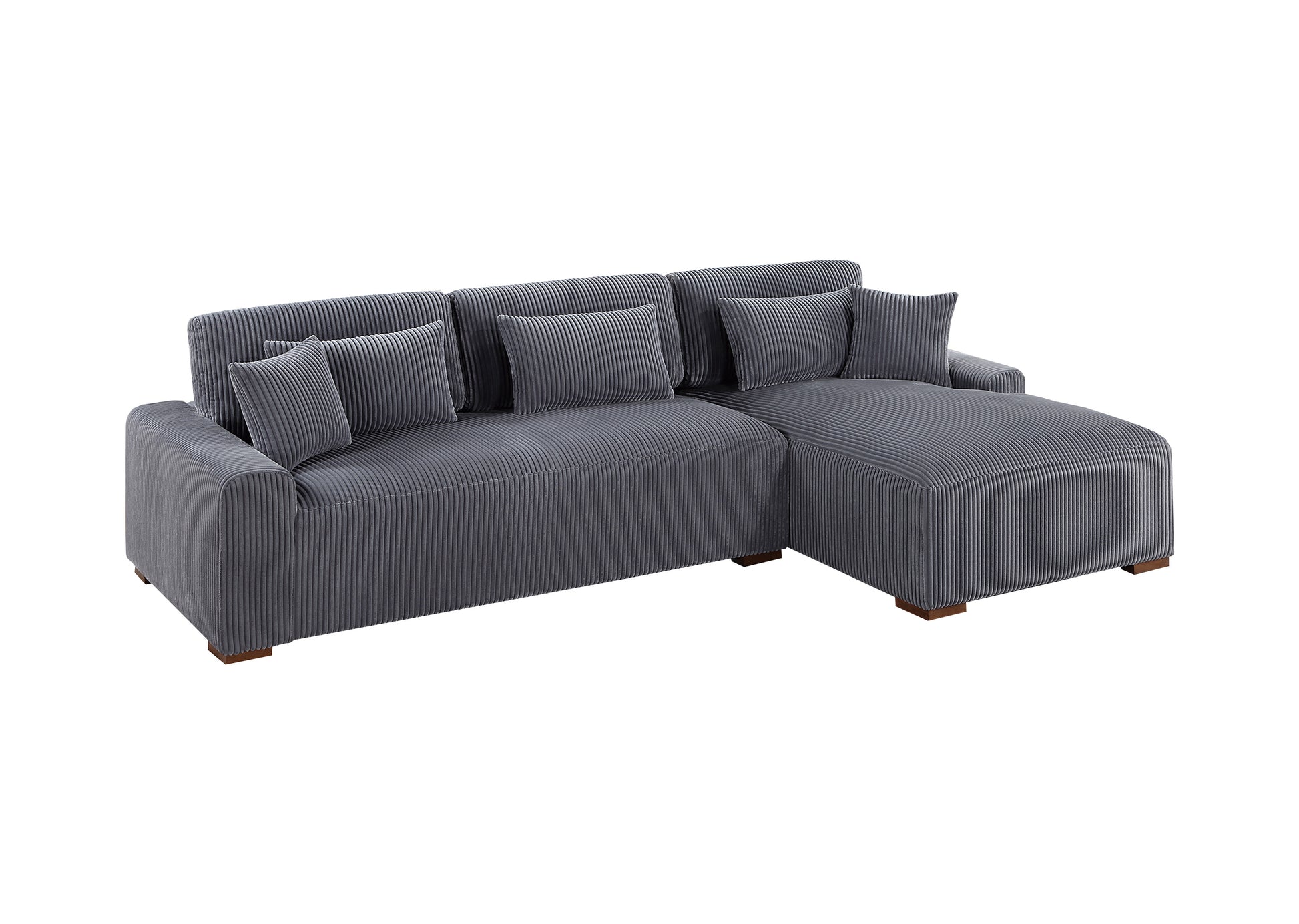 Modern 2pc Sectional Set XL Plush Corduroy Fabric Dark Gray LAF Sofa RAF Chaise Living Room Couch image 2