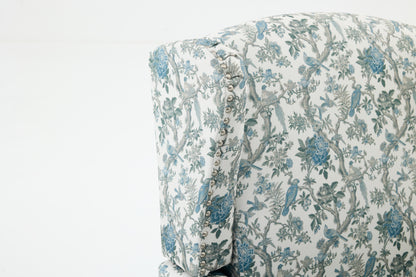 Modern Accent Chair with Retro Wood Legs, Comfy Upholstered Armchair, Floral Design Single Sofa Chair for Living Room Bedroom Office - Blue Bird image 12