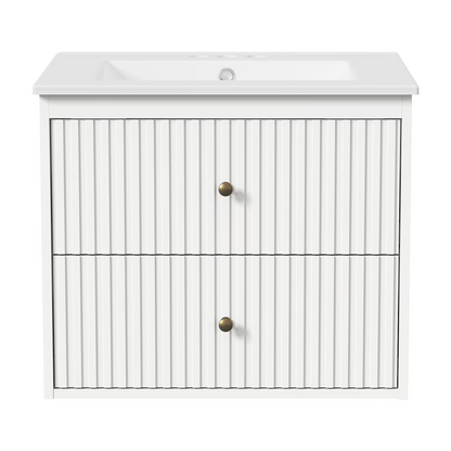 24'' Bathroom Vanity with Sink Set, Floating Bathroom Storage Cabinet with Doors and Drawers, Modern Vanity Sink Cabinet Wall Mount with Painted Surface, White image 12
