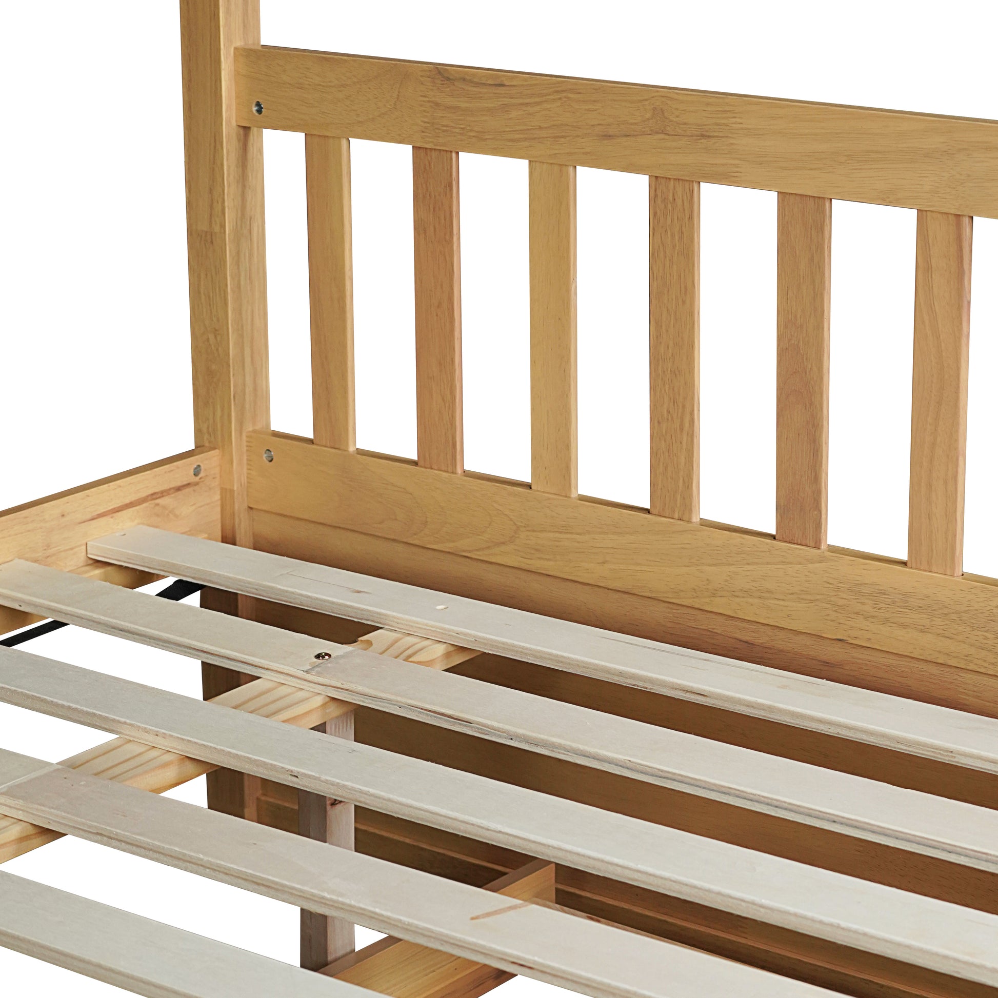 Full Over Full Rubber Wood Bunk Bed with Trundle, Ladder and Guardrails, Convertible to 2 Full Size Beds, with Twin Size Trundle,Natural (Old Sku W504S00180) image 8