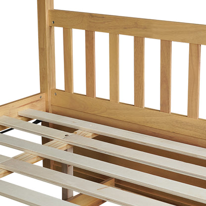 Full Over Full Rubber Wood Bunk Bed with Trundle, Ladder and Guardrails, Convertible to 2 Full Size Beds, with Twin Size Trundle,Natural (Old Sku W504S00180) image 8