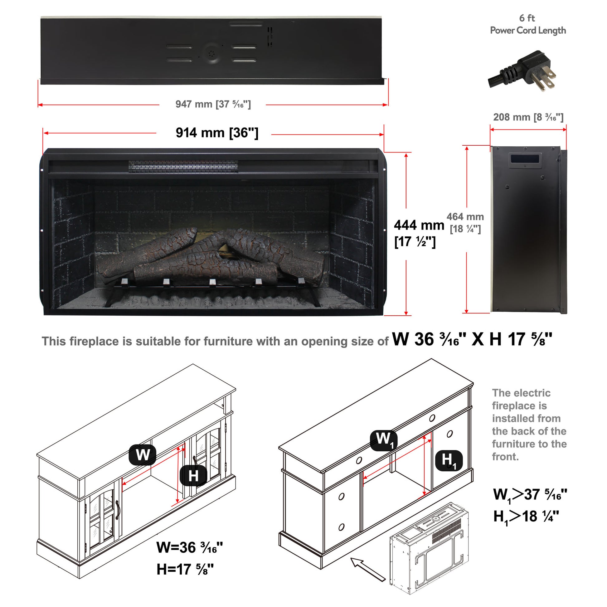 36 inch Infrared Electric Fireplace with Removable Trim kit Insert, Touch Panel Home Decor Heater image 8