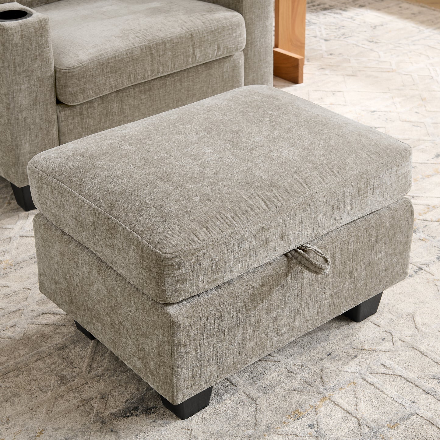 Single sofa recliner with manually adjustable backrest, USB charging port on the armrest side, phone stand included, hidden armrest storage, and a matching storage ottoman-Brown image 8