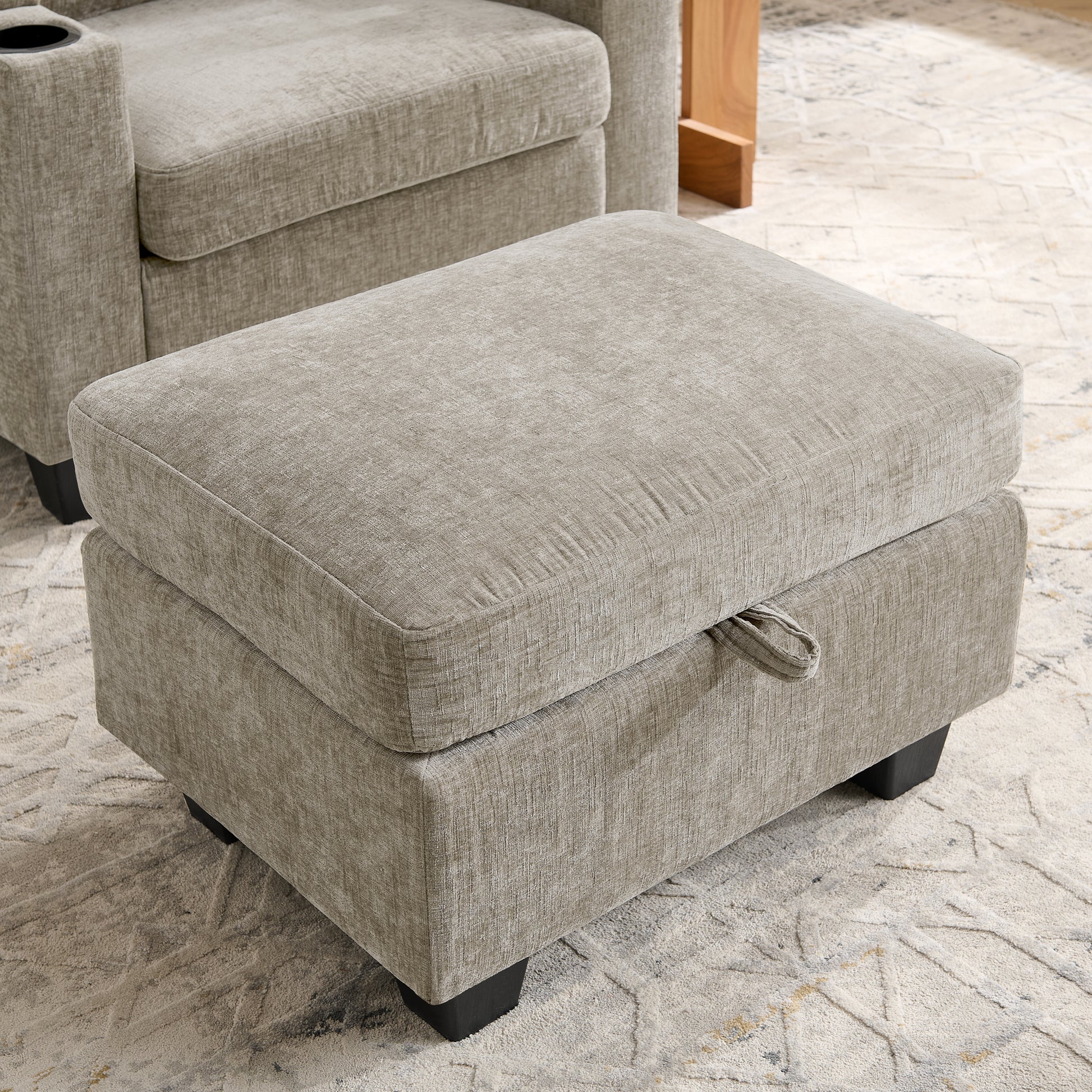 Single sofa recliner with manually adjustable backrest, USB charging port on the armrest side, phone stand included, hidden armrest storage, and a matching storage ottoman-Brown image 8