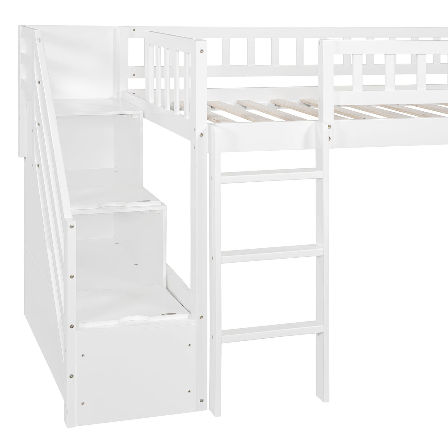 Stairway Twin Size Loft Bed with Two Drawers and Slide, White(OLD SKU:LT000515AAK-1) image 5