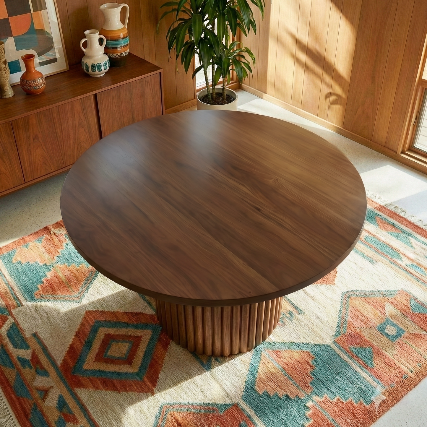 Merlin Solid Wood Walnut Round Dining Table image 2