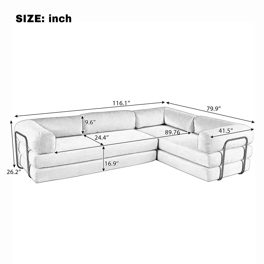 U_Style L-Shaped Modular Sofa Bed in Corduroy Fabric, Ideal for Living Rooms and Apartments(old sku:WY000463AAC) image 4