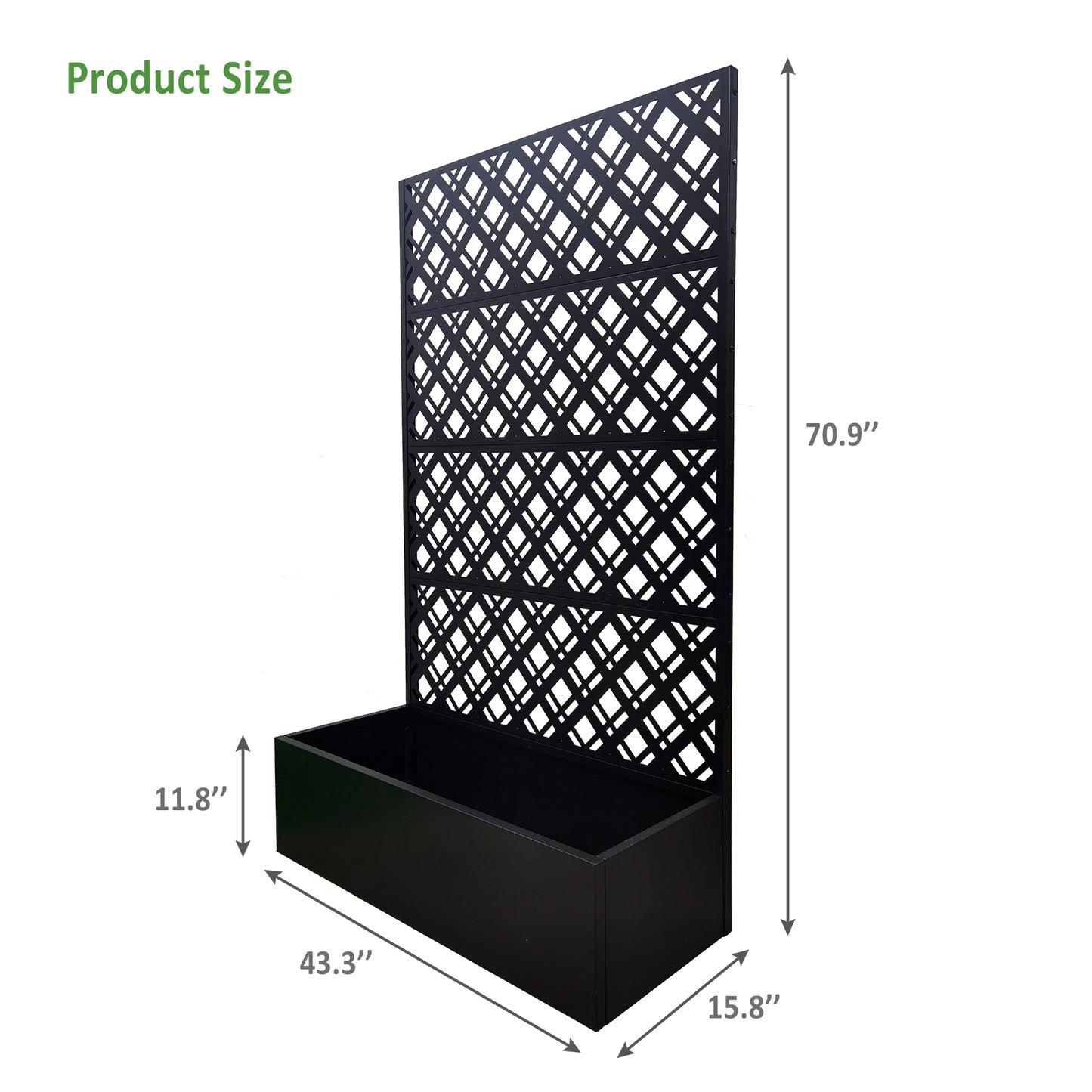 Metal Planter Raised Garden Bed with Trellis 70.9in H x 43.3in W x 15.8in D - Garden Box for Climbing Plants Flowers Vegetable with Drainage Holes, Rhombus Black image 5