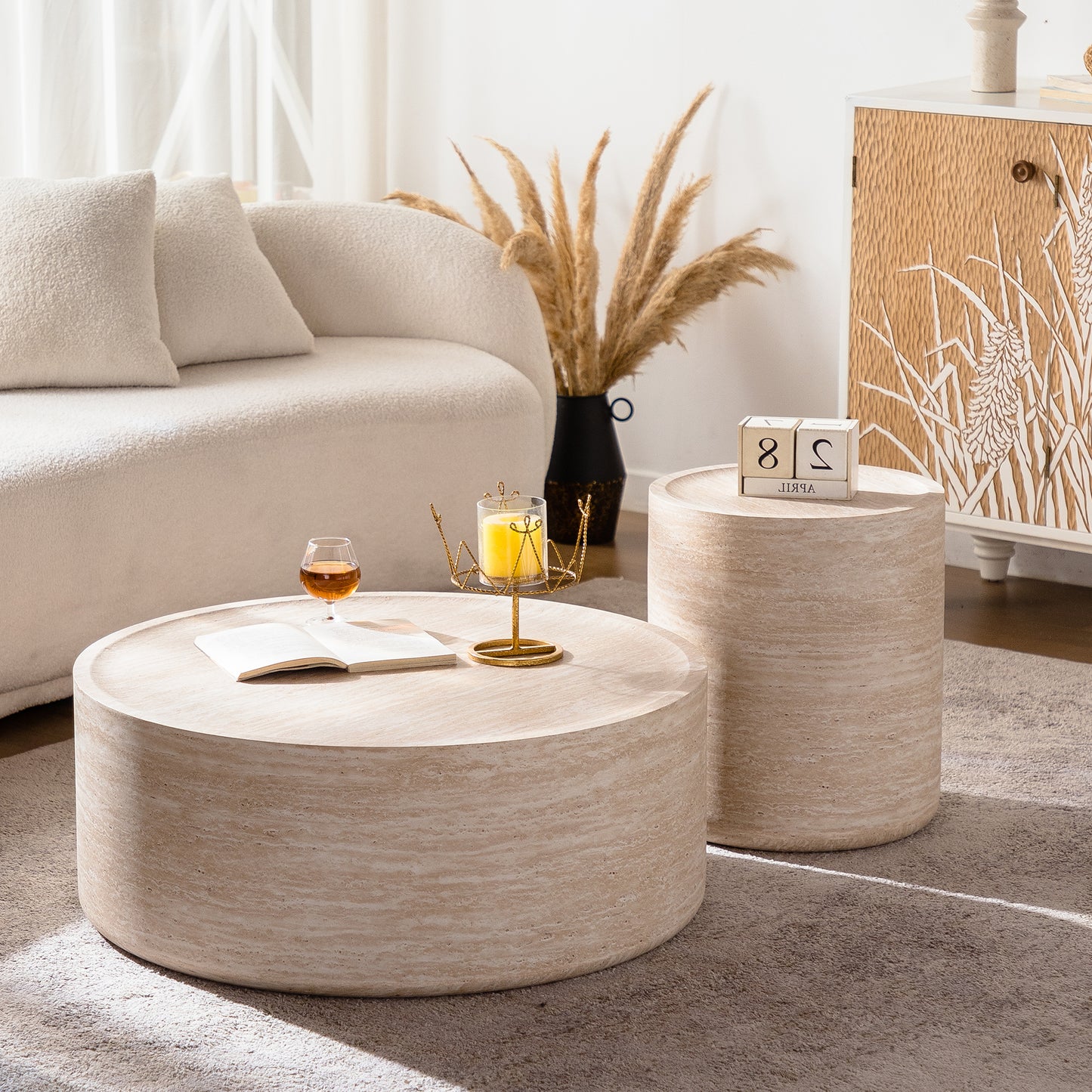 31.5'' Round Coffee Table with Mars Pattern for Living Room, Modern Drum Circle Coffee Table for Living Room, No Need Assembly (Mars Pattern) image 6