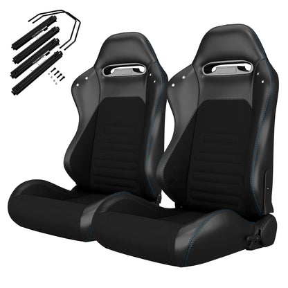 2PC Universal Racing Seats Stitch PVC Leather Reclinable Carbon Look Leather Black With Adjustor Slider(Not Including Seat Bracket) 1 box of 2 pieces image 2