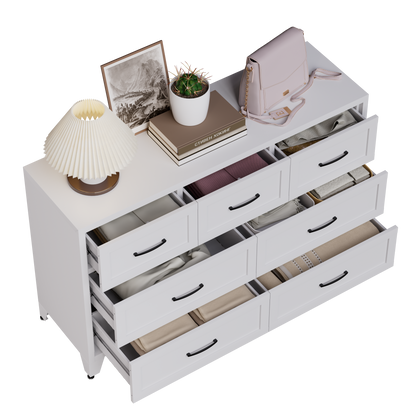 7-Drawer Dresser, Wide Low-Profile Storage Cabinet, White Metal Chest of Drawers for Bedroom, Living Room & Entryway image 11