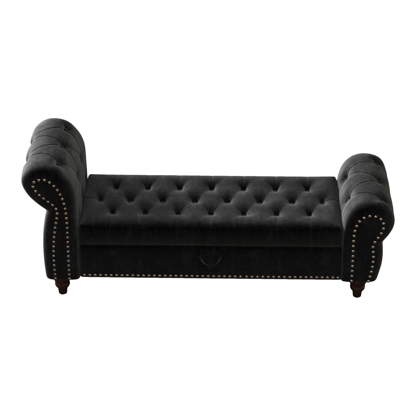 64.5" Bed Bench for Bed Room Nails Tufted Chaise of Lounge with Storage Velvet Upholstery Black image 7