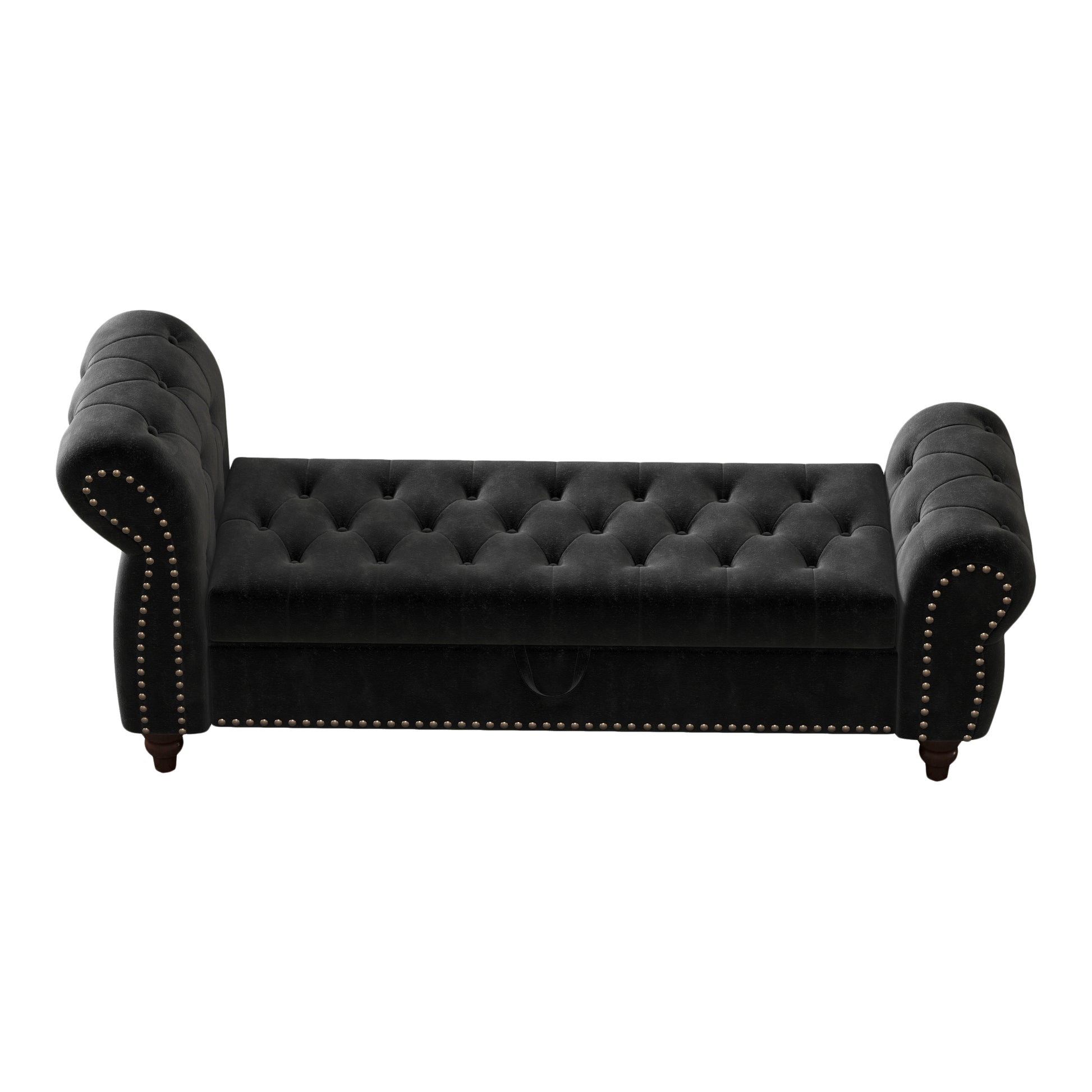 64.5" Bed Bench for Bed Room Nails Tufted Chaise of Lounge with Storage Velvet Upholstery Black image 7