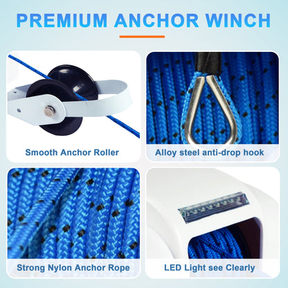 45LBS Electric Anchor Winch 12V with Wireless Remote, 100ft Rope Saltwater Marine Windlass, Automatic Reset, Free Fall for Fishing Boats, Speedboats, Motorboats up to 24ft image 4