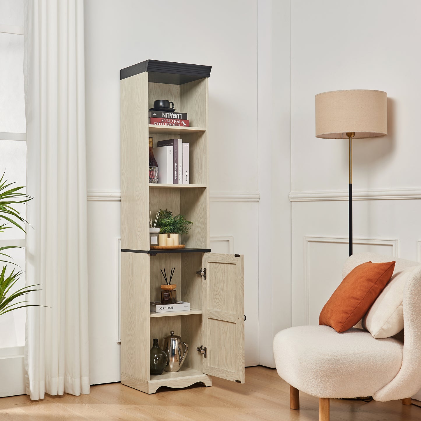 70.86"(180cm) Tall Free Combination Wood Storage Cabinet, Free-Standing Cube Cabinet with 5 Shelves, Living room Bookcase, Bedroom Display Cabinet Bookshelf, DIY Combination To Two Or More PCS Set WHI image 3