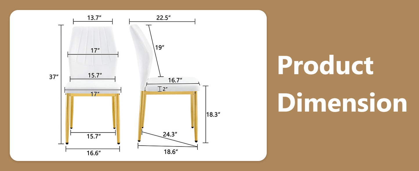 Set of 4 Gold - and - White Dining Chairs, 37 inches High: Ergonomic PU Backrest, Combines Comfort and Style.Perfectly blends comfort and elegance, Injecting more comfort and style into dining time. image 7