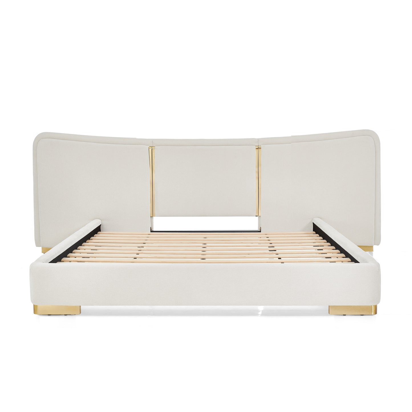 Queen Size Extra Large Platform Bed, Soft Chenille Fabric Frame, Curved Headboard, Reinforced Electroplated Metal Legs, Flexible DIY Side Space Design-Beige image 8