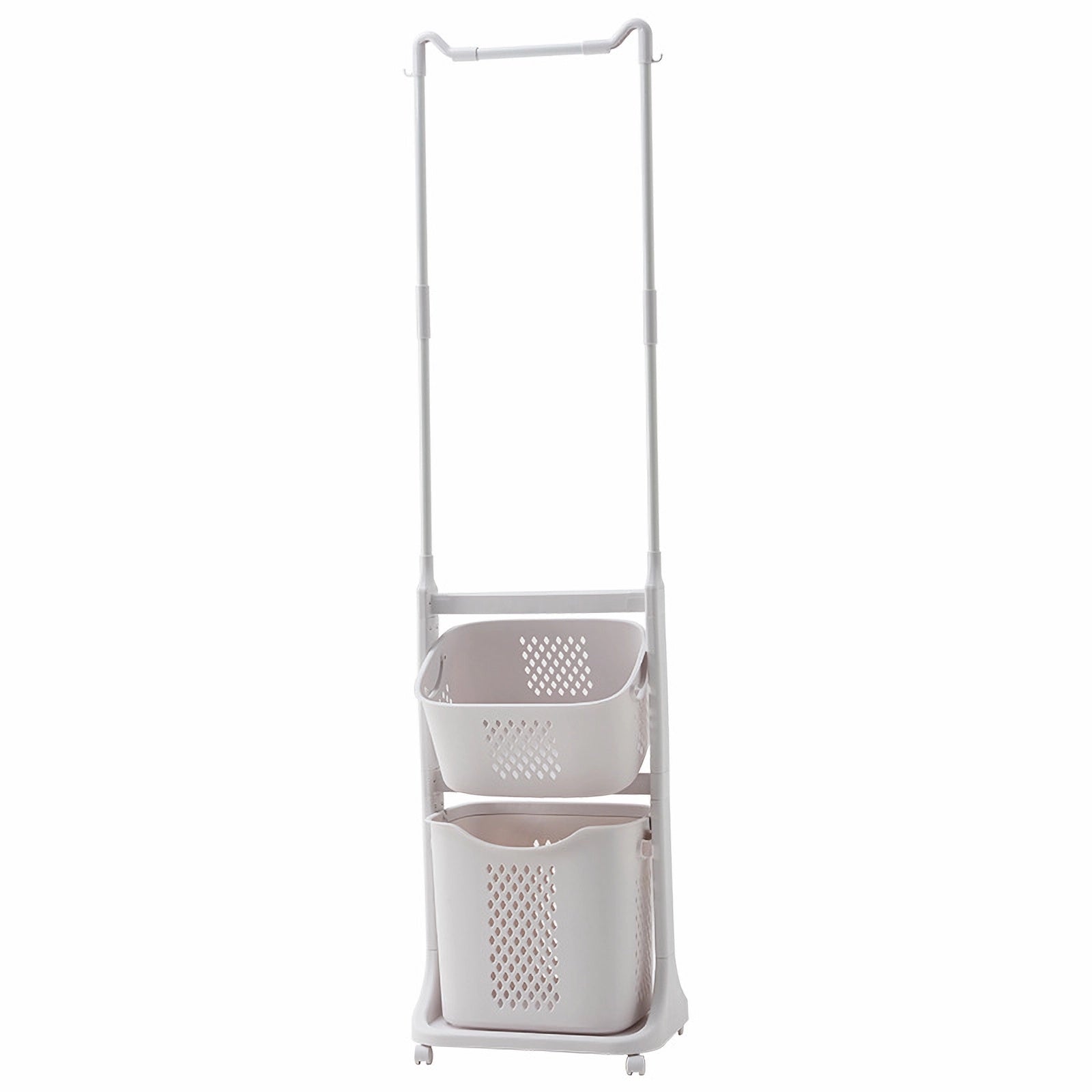 2-Tier Laundry Hamper Sorter with Hanging Bar, Rolling Laundry Baskets with Wheels Removable, Stackable Laundry Cart Organizer and Storage for Small Space, Dorm, Closet, Bathroom image 8
