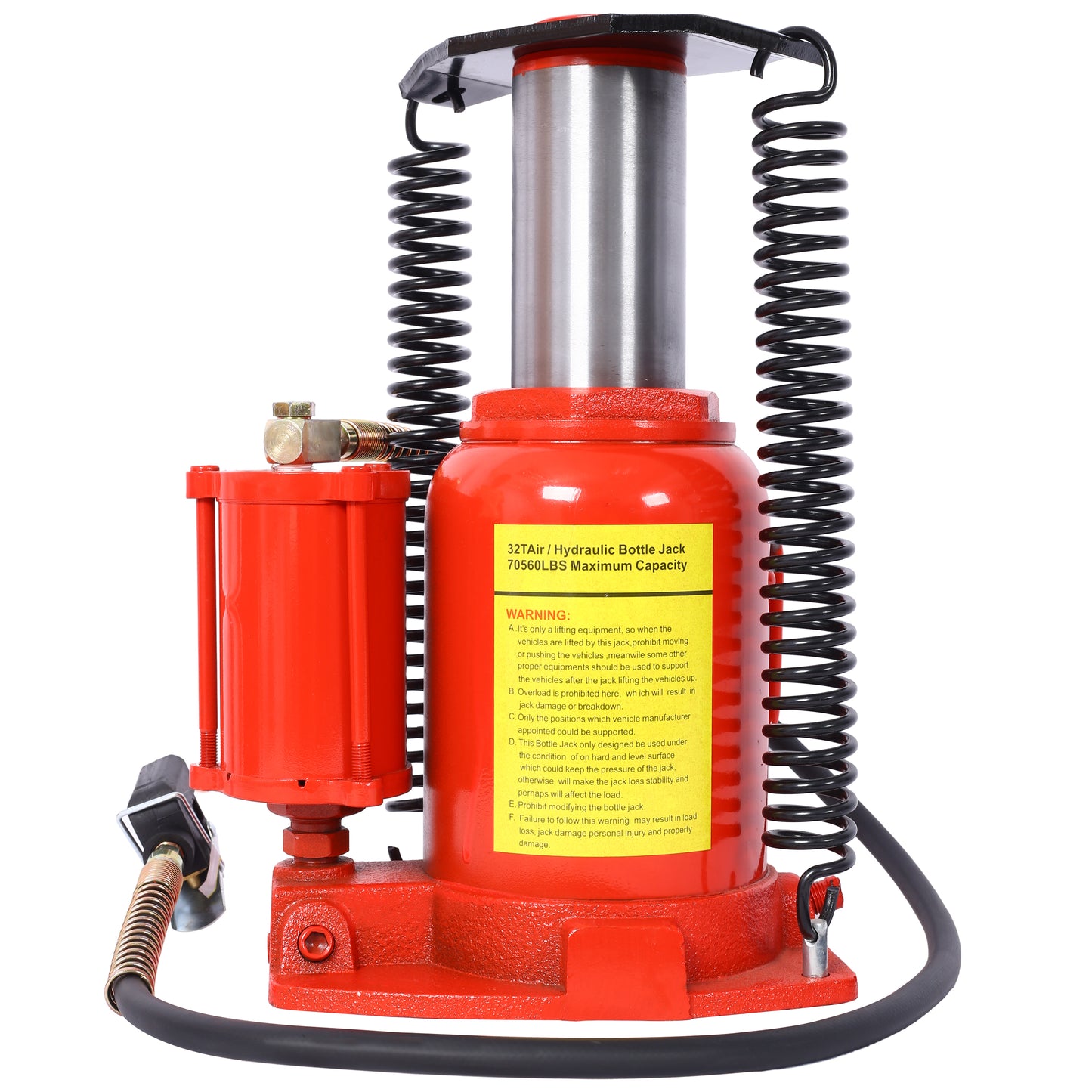 Air Hydraulic Bottle Jack, 32 Ton/70550LBS LBS All Welded Bottle Jack, 10-16.3 inch Lifting Range, Manual Handle and Air Pump, for Car, Pickup, Truck, RV, Auto Repair, Industrial Engineering,Red image 4
